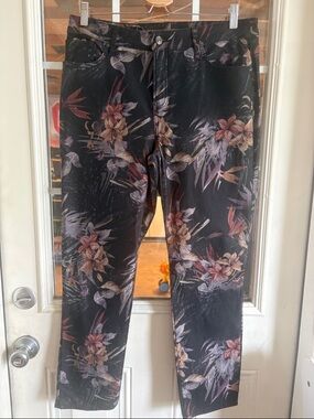 Chico's Black Floral Cropped Pants - It is ripped a little near the button!!